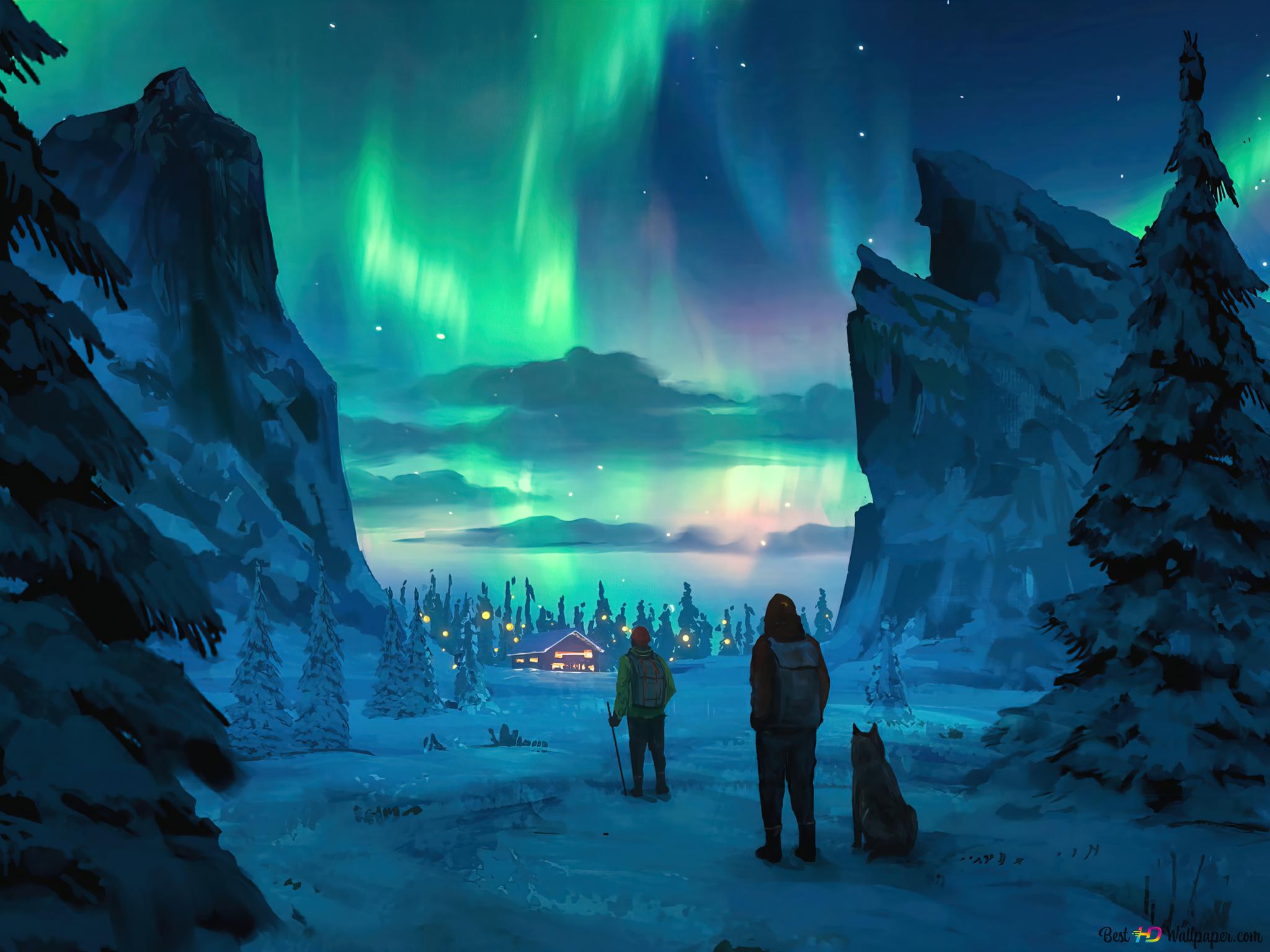 Aurora borealis night sky scenery wallpaper 2048x1536 26