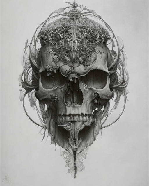 0   hyperrealistic portrait of skull in the jungle
