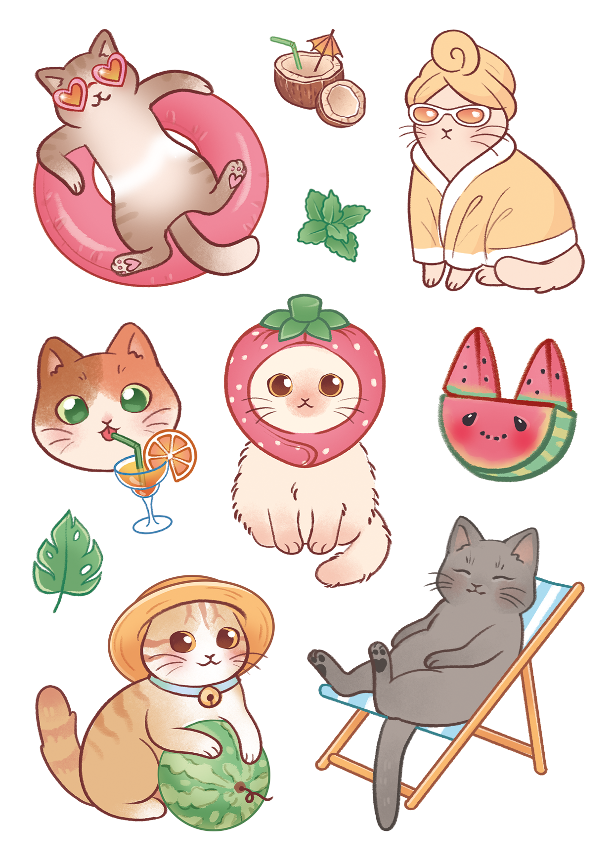 Summer cats stickers a6
