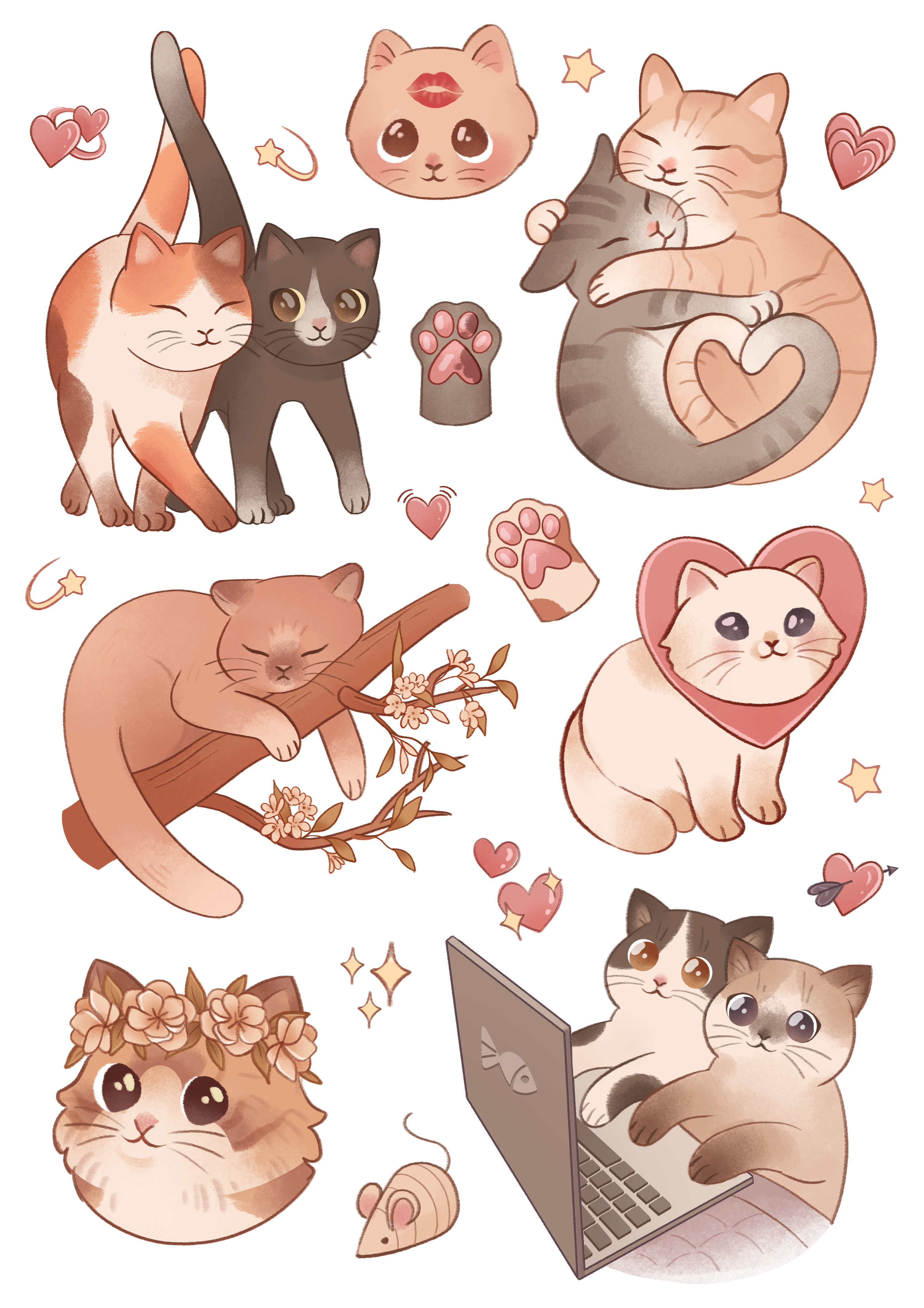 Stickers spring cats