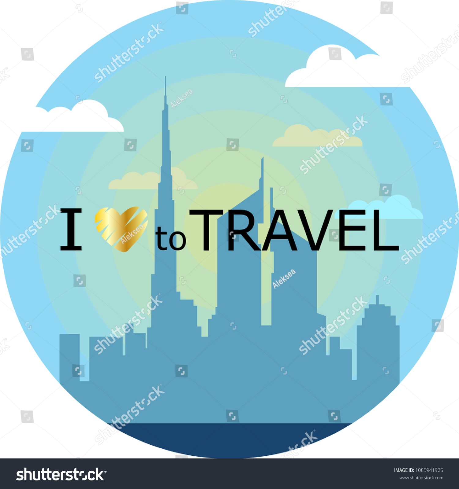 Stock vector i love to travel dubai united arab emirates skyline background and travel destination vector 1085941925