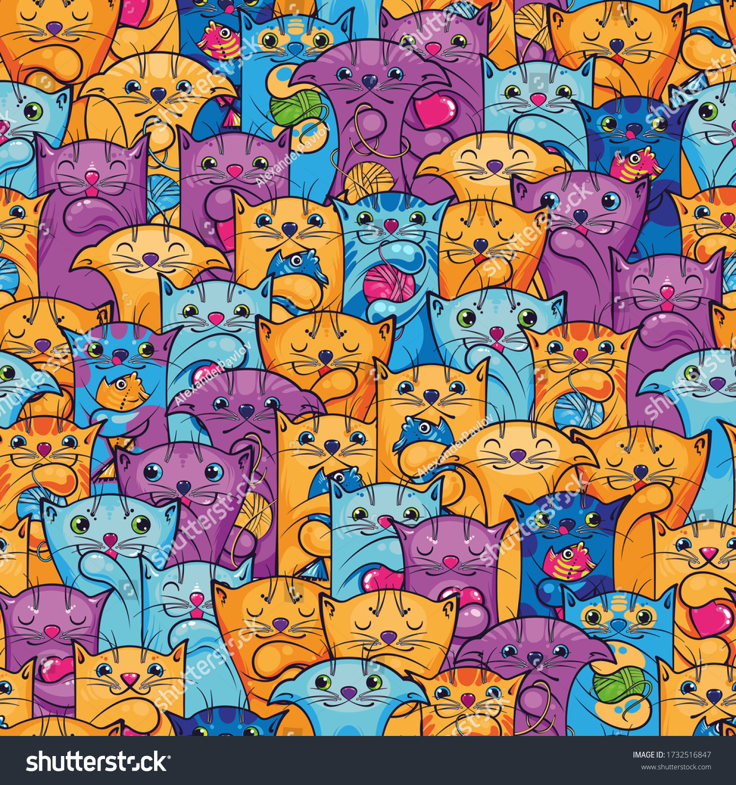 Stock photo seamless pattern of colorful cute kittens 1732516847