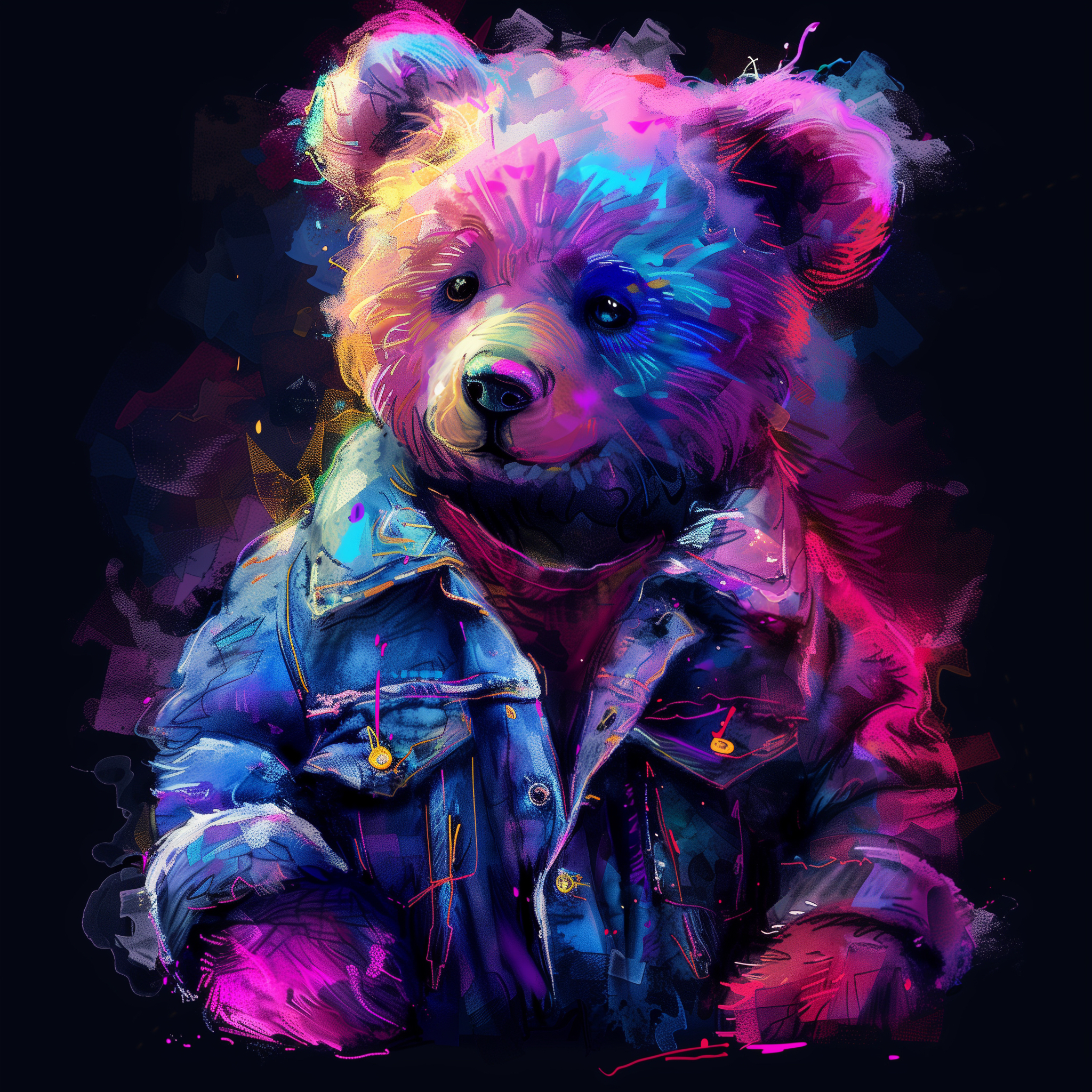 Chupasha watercolor sketch of multicolor neon teddy bear wearin 998959e6 0eb4 4563 9521 e2aa8b70e810