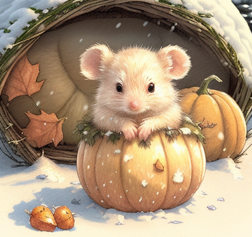 0   winter scene ute little mouse sitting on a big