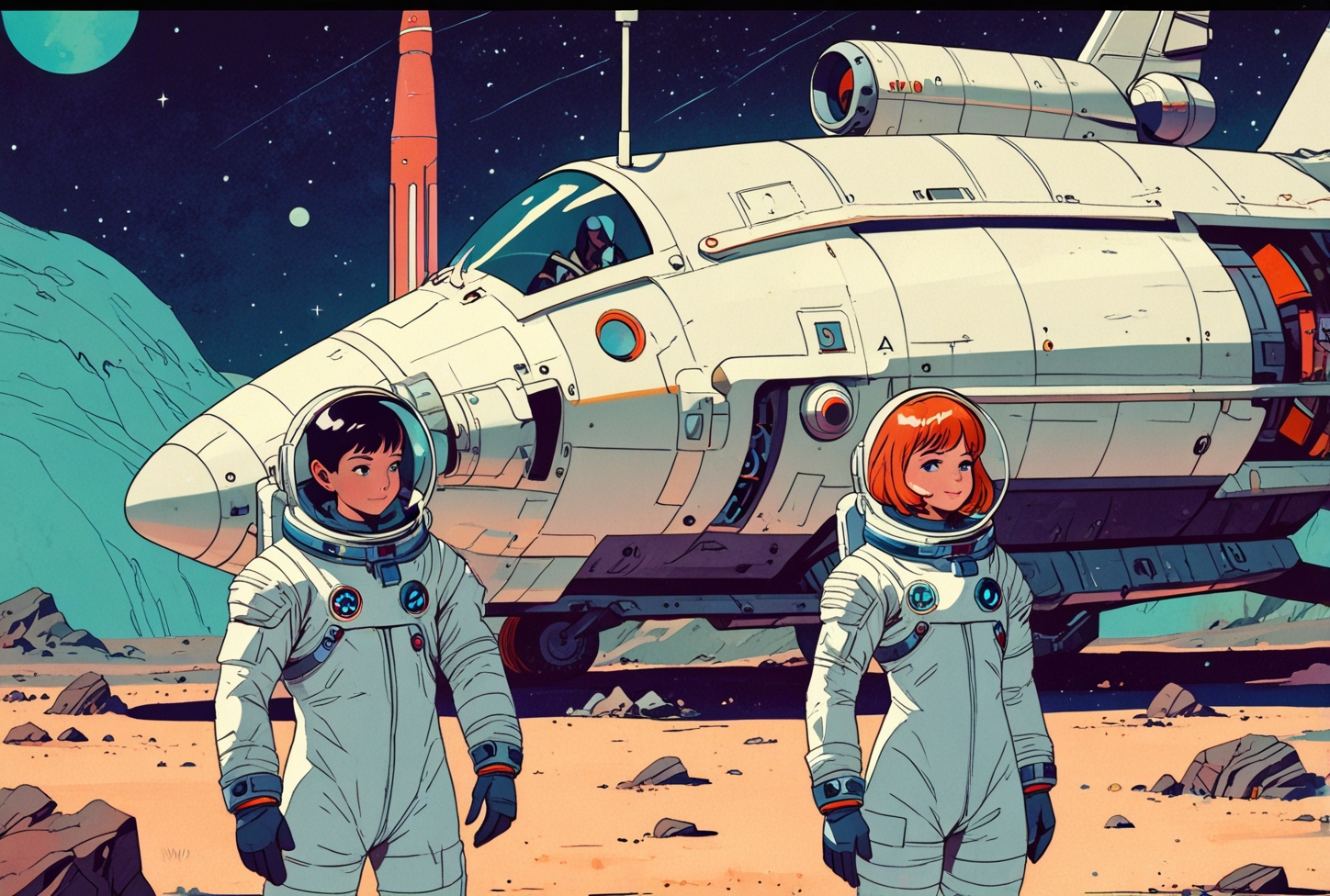 Leonardo anime xl retro futurism style plot astronauts young s 0