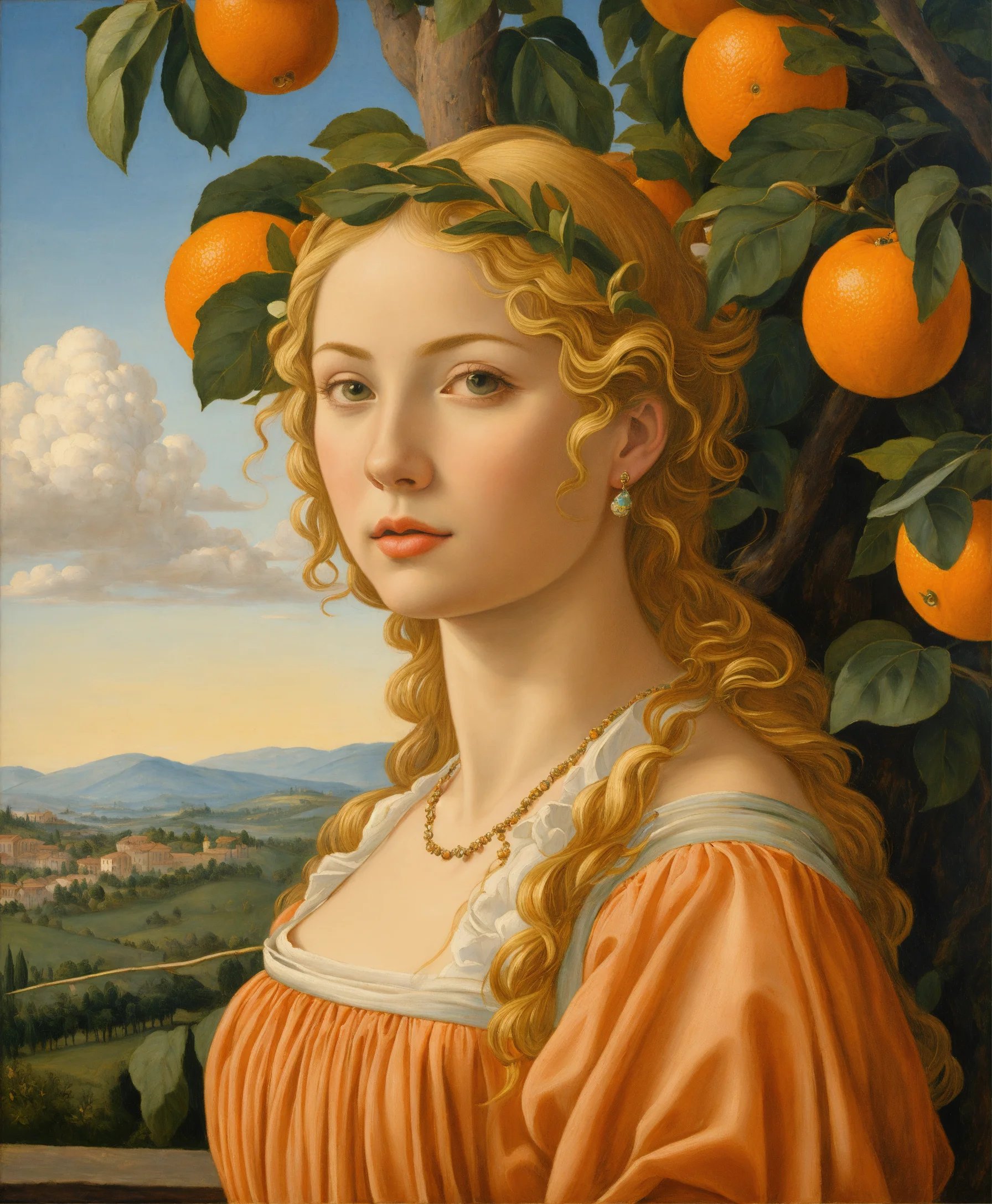 Botticelli tempera painting. a girl with blonde ha  5 