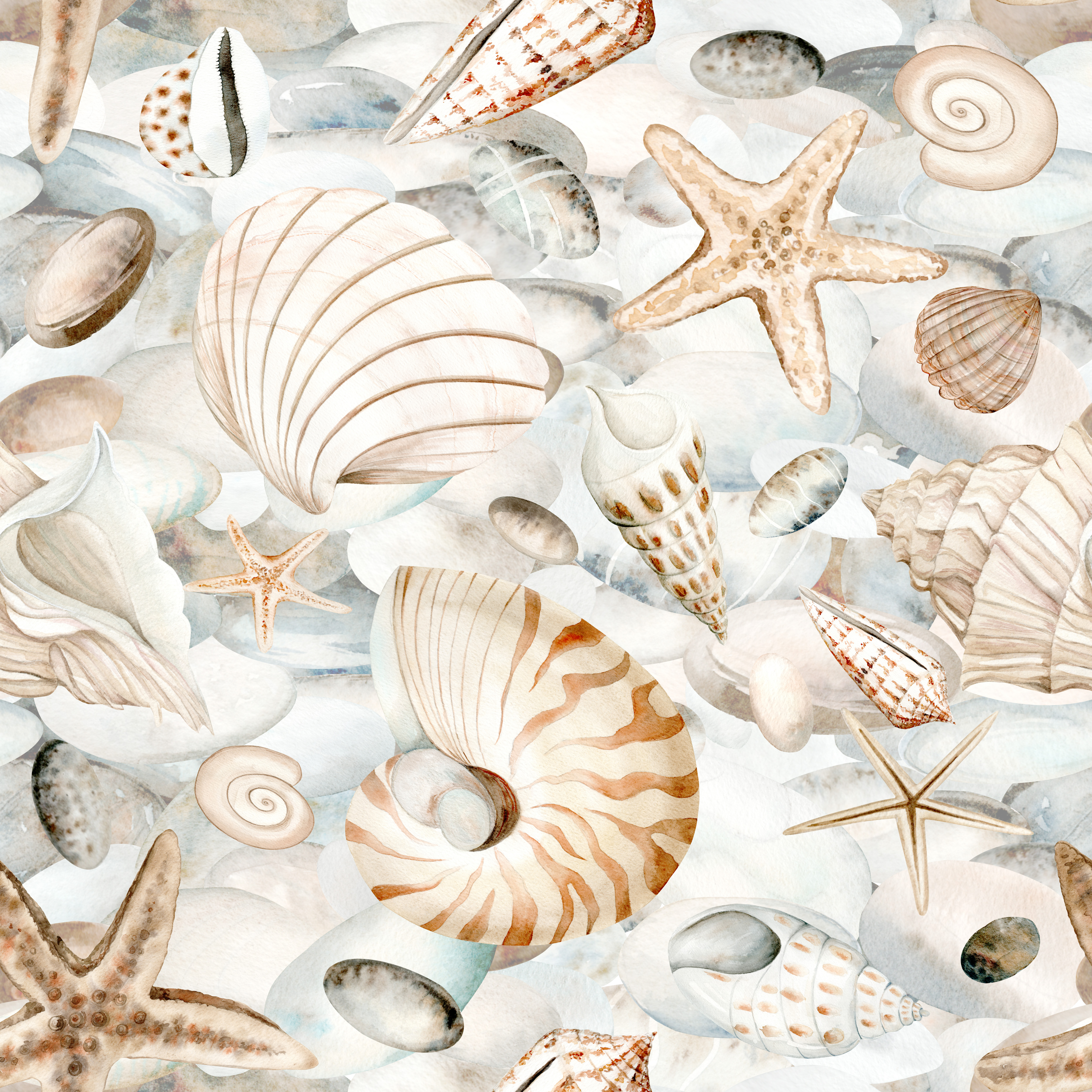Beige shells on white background seamless pattern  4 