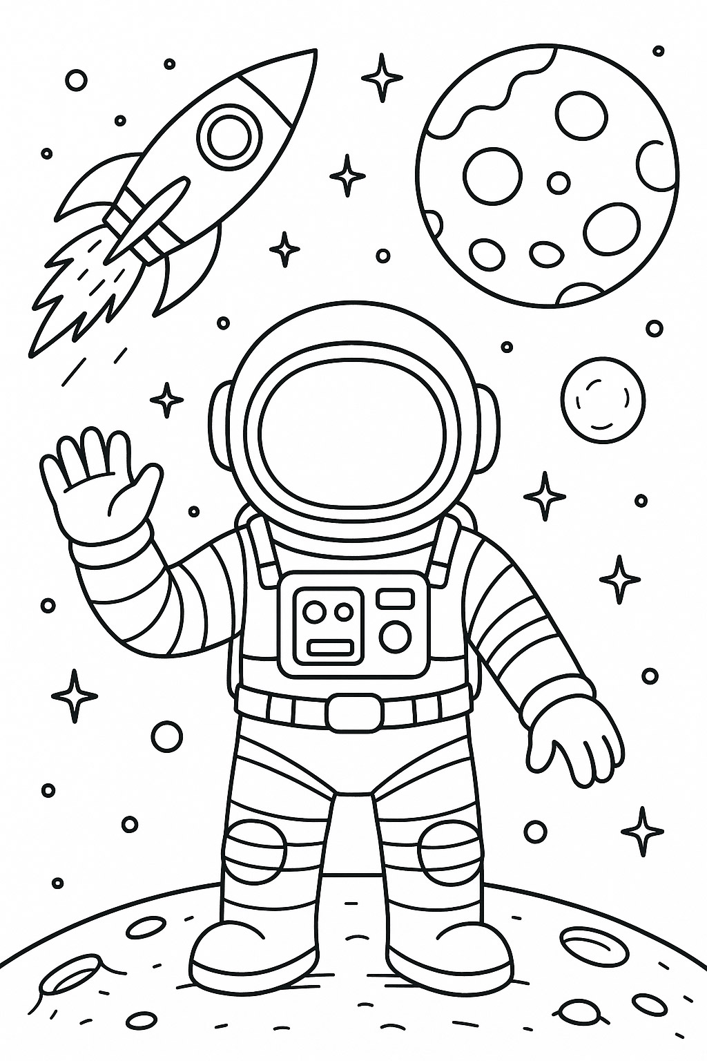Space astronaut on the moon coloring page for kids
