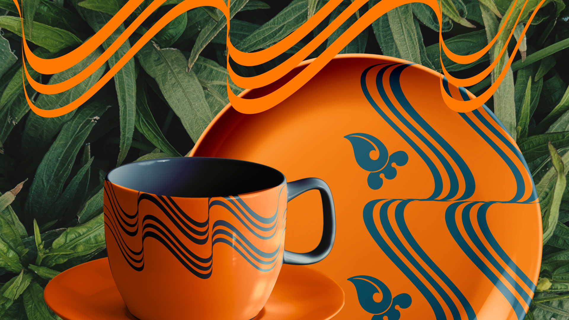 17 orange teacup and plate