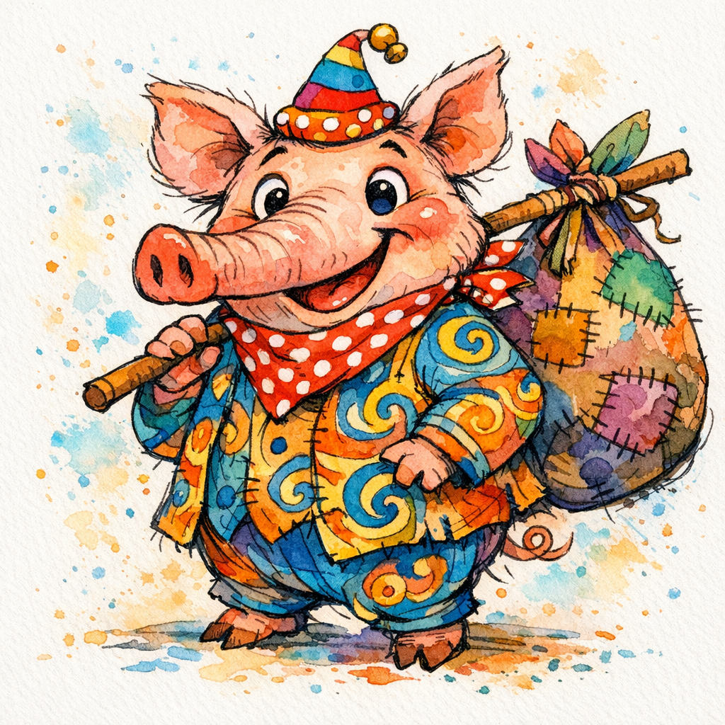 Gpt image 1.5 a a quirky plump pig w