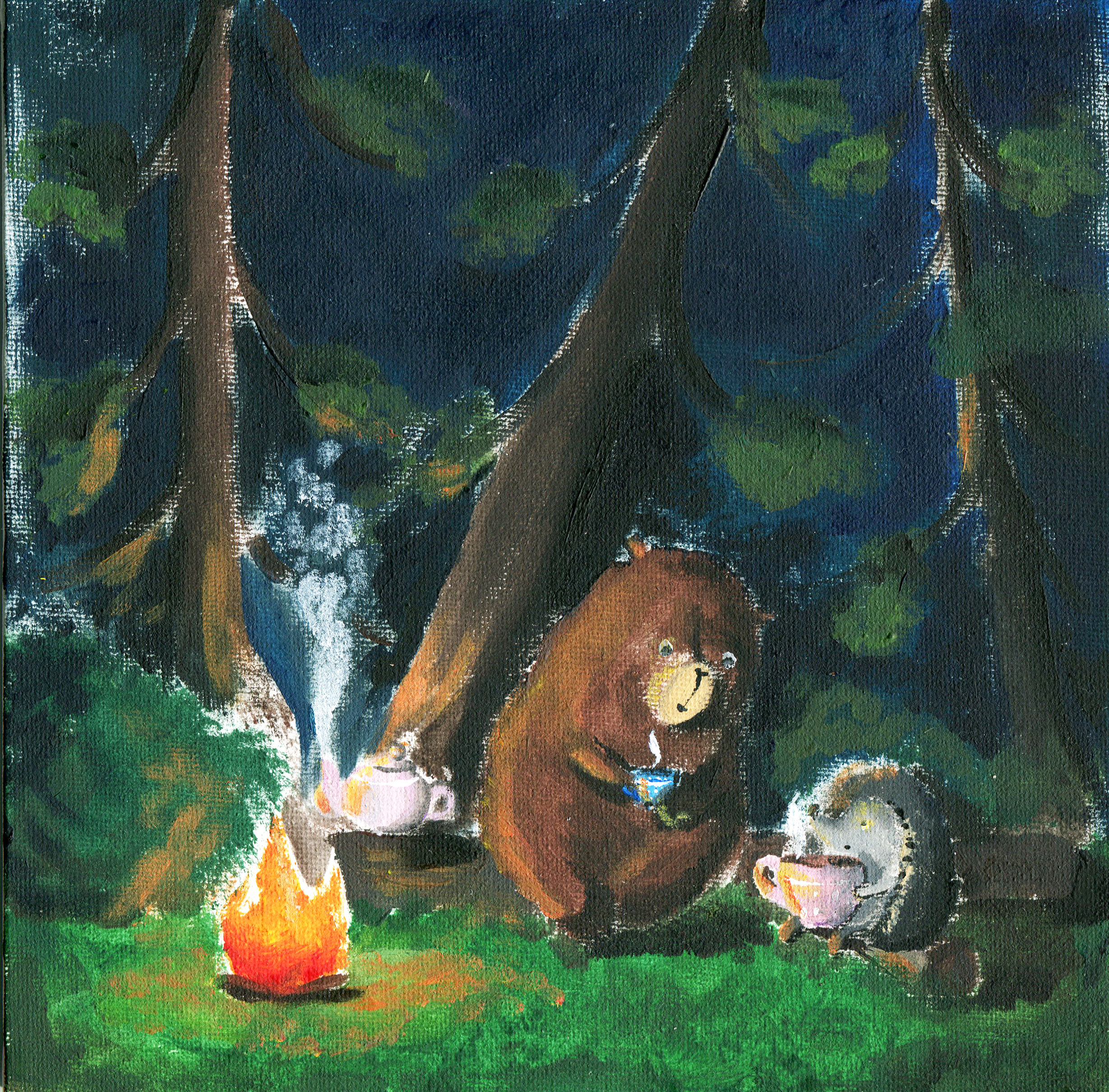 Ежик и Медвежонок у костра