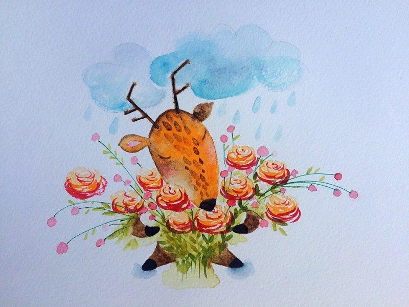 1deer watercolor