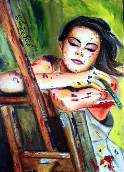 Main painter girl  oil pastel by meminagul d9tbcx6