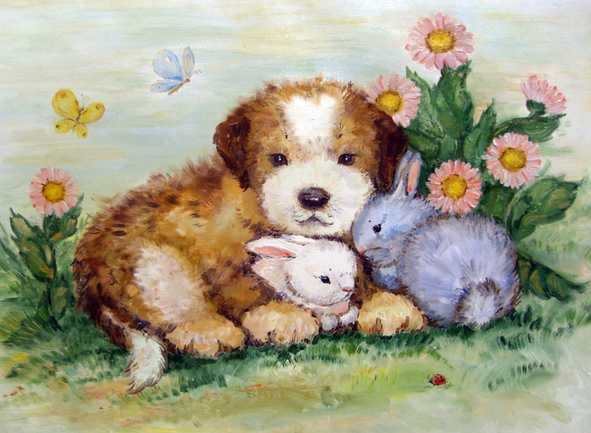Main puppy and rabbits