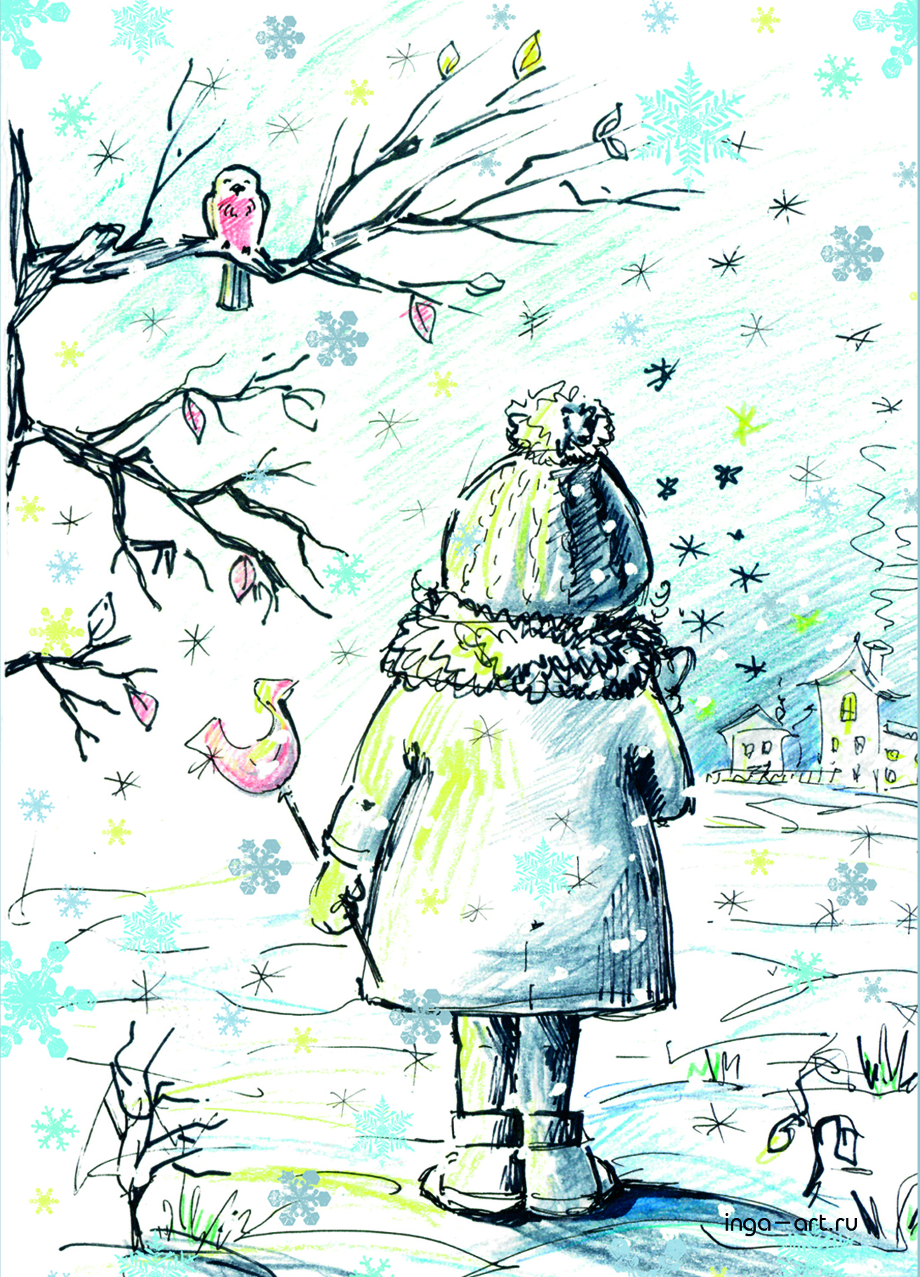 Рисунки на тему зима легкие фломастером