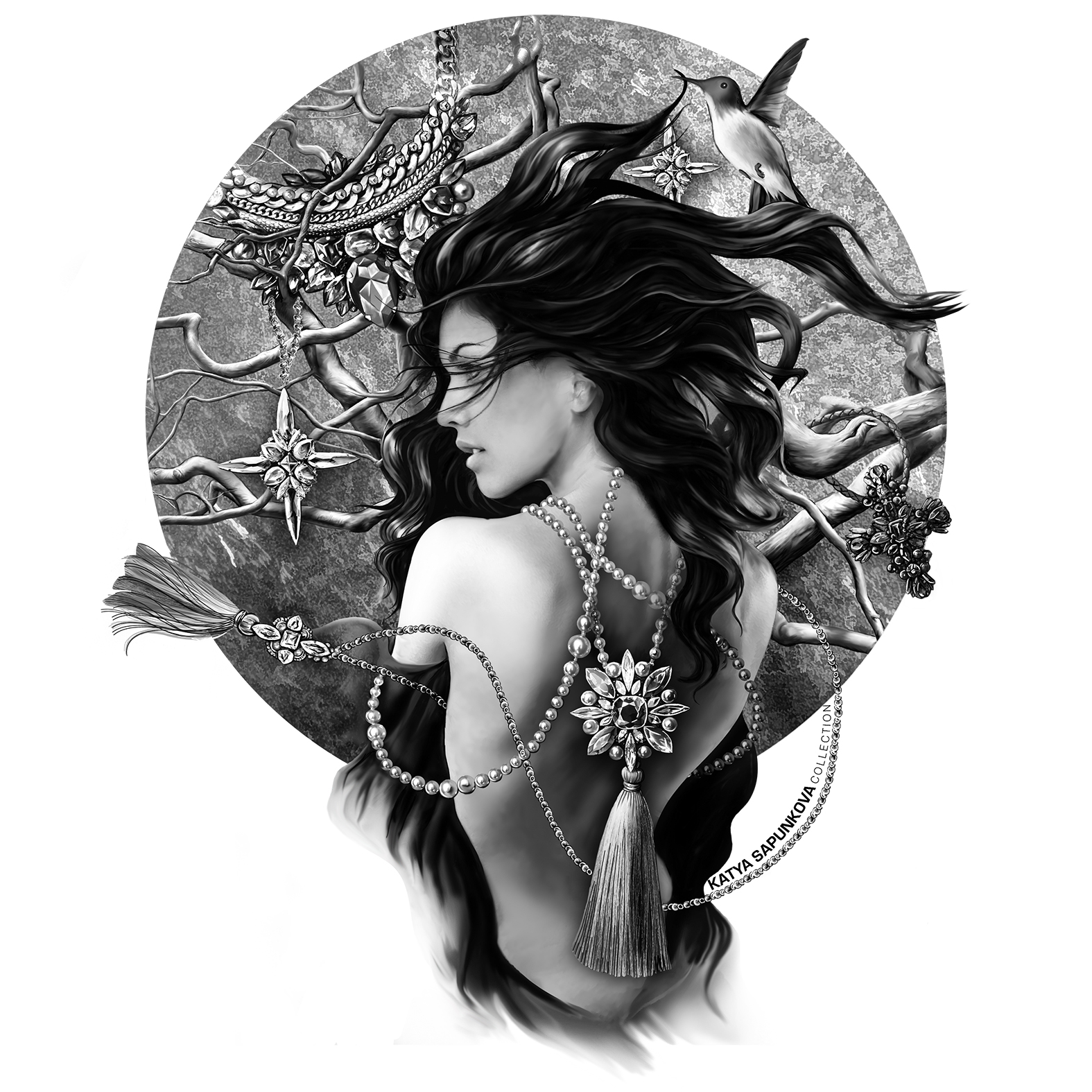 Иллюстрация принт для мастерской авторских украшений в стиле