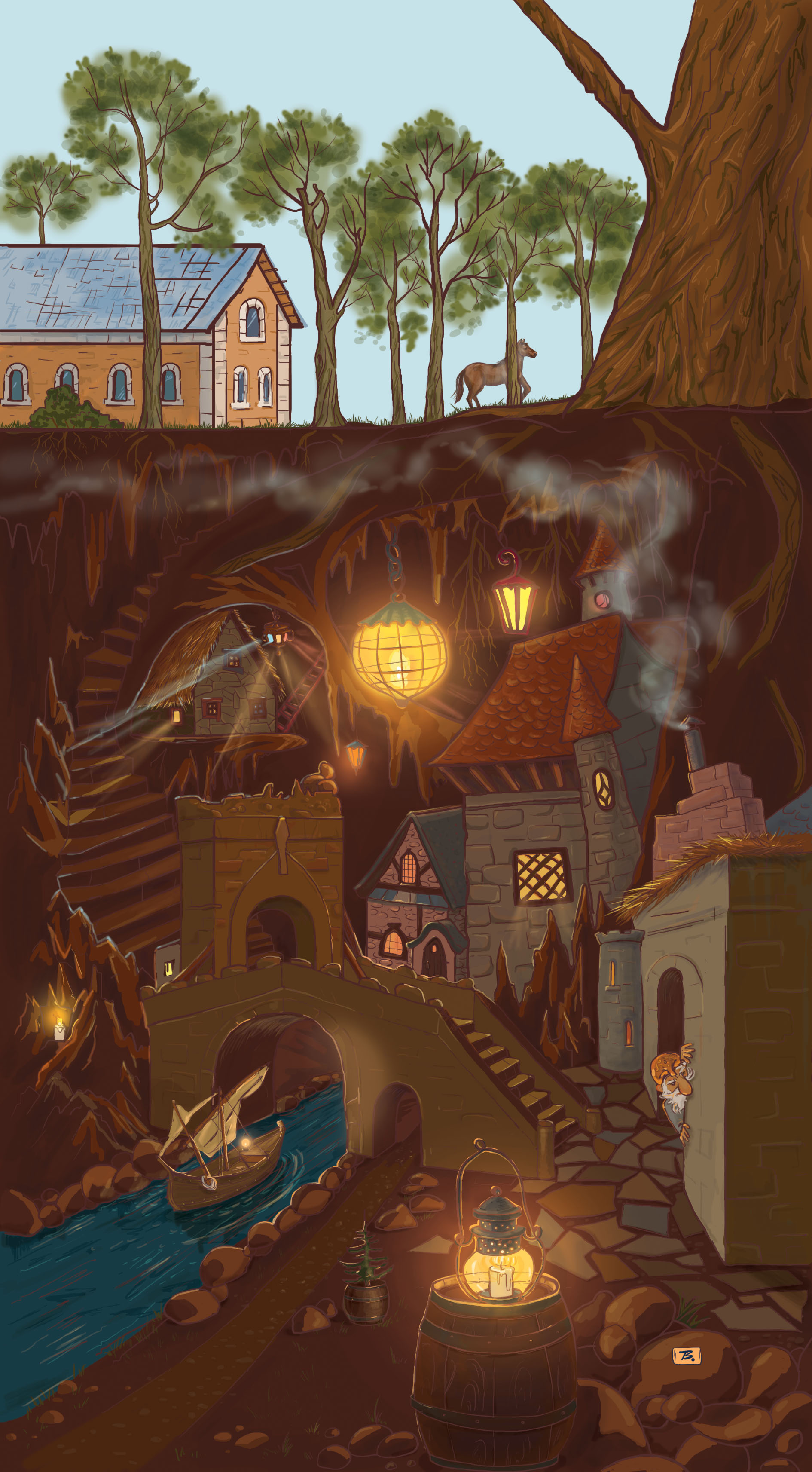 Иллюстрация Магический мир в стиле 2d, компьютерная графика