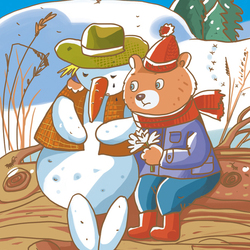 Иллюстрация для книжки про медвежонка  Рикики "Спасенный снеговик"