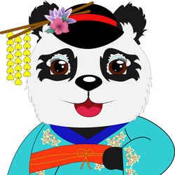 Панда в голубом кимоно с орнаментом