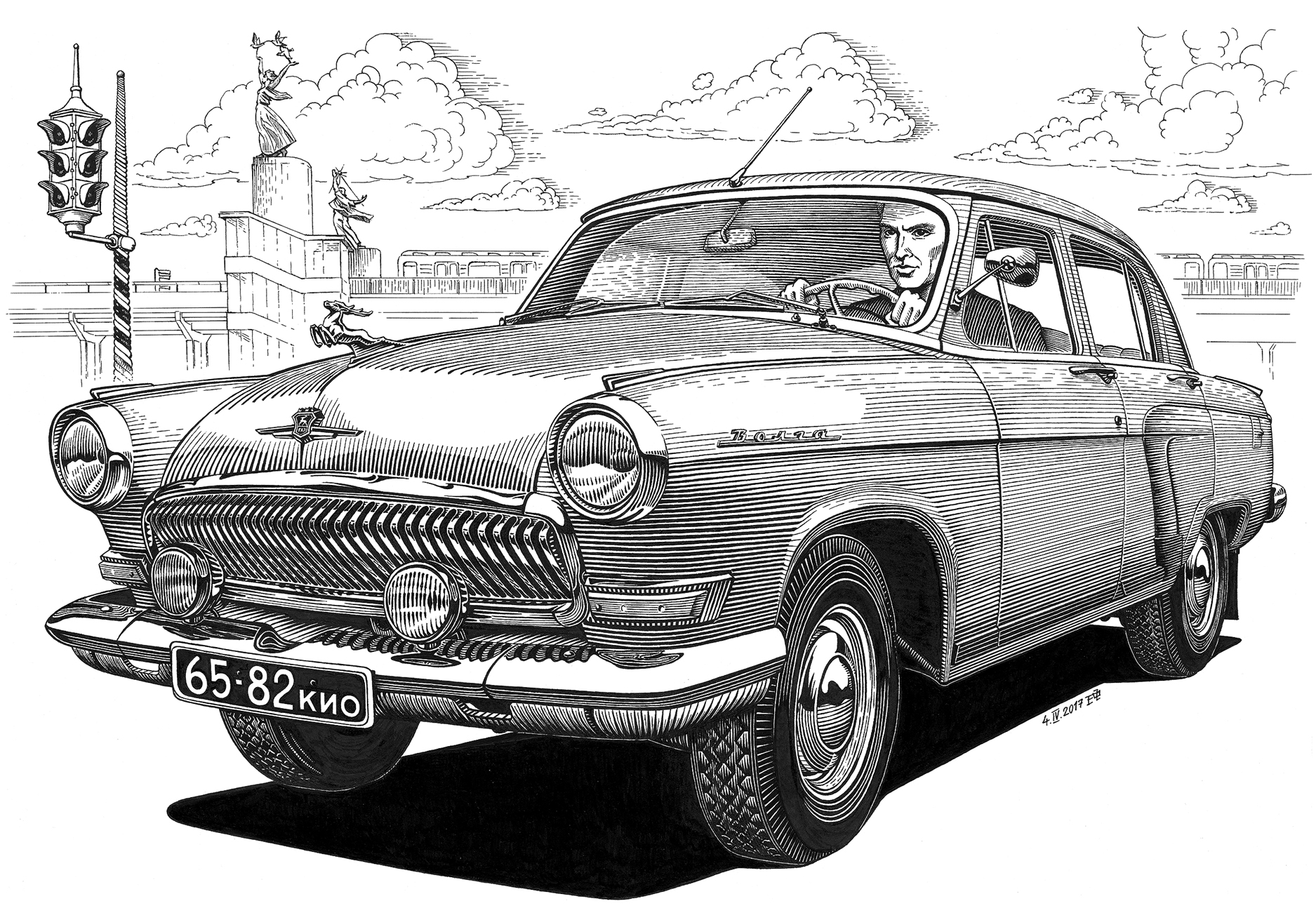 Автомобиль Чайка рисунок