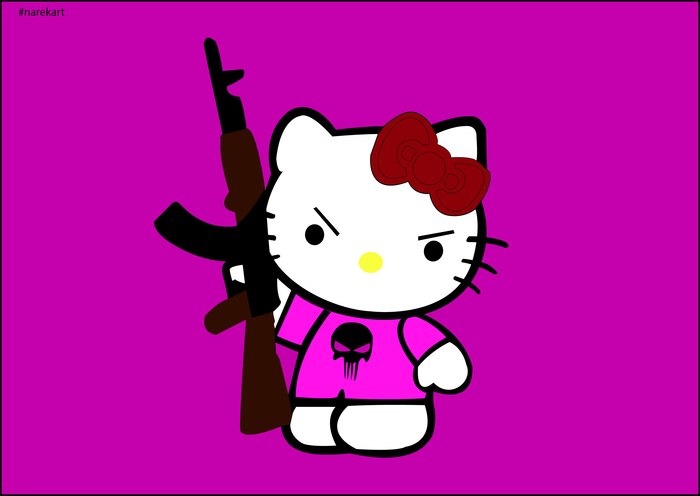 Злая hello kitty. Hello Kitty с автоматом. Злая Китти. Хеллоу Китти с калашом. Нож с Хеллоу Китти.