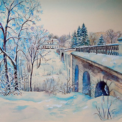 Зима. Пейзаж.Акварель.