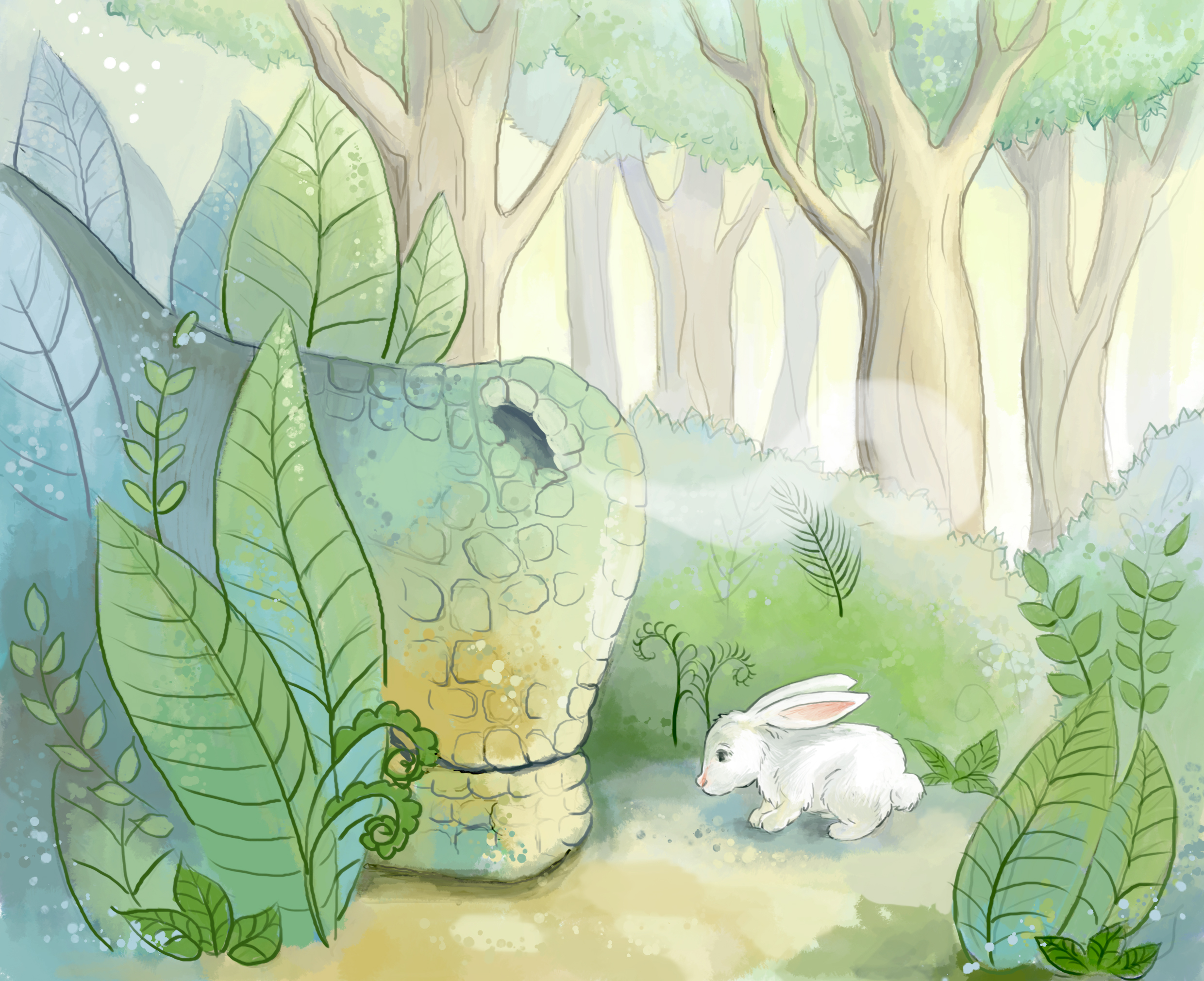 Искать зайку. Сказочный лес акварель. Сказочный заяц в лесу. Иллюстрации к сказкам акварелью. Сказочный лес с зайками.
