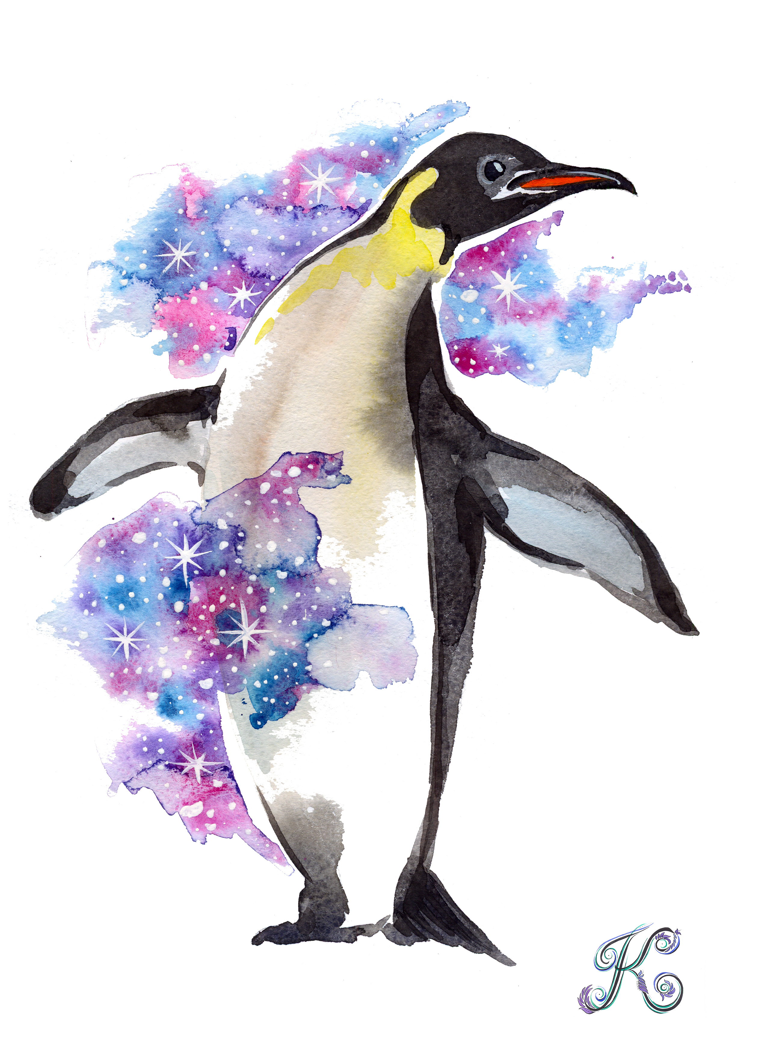 Пингвин акварелью