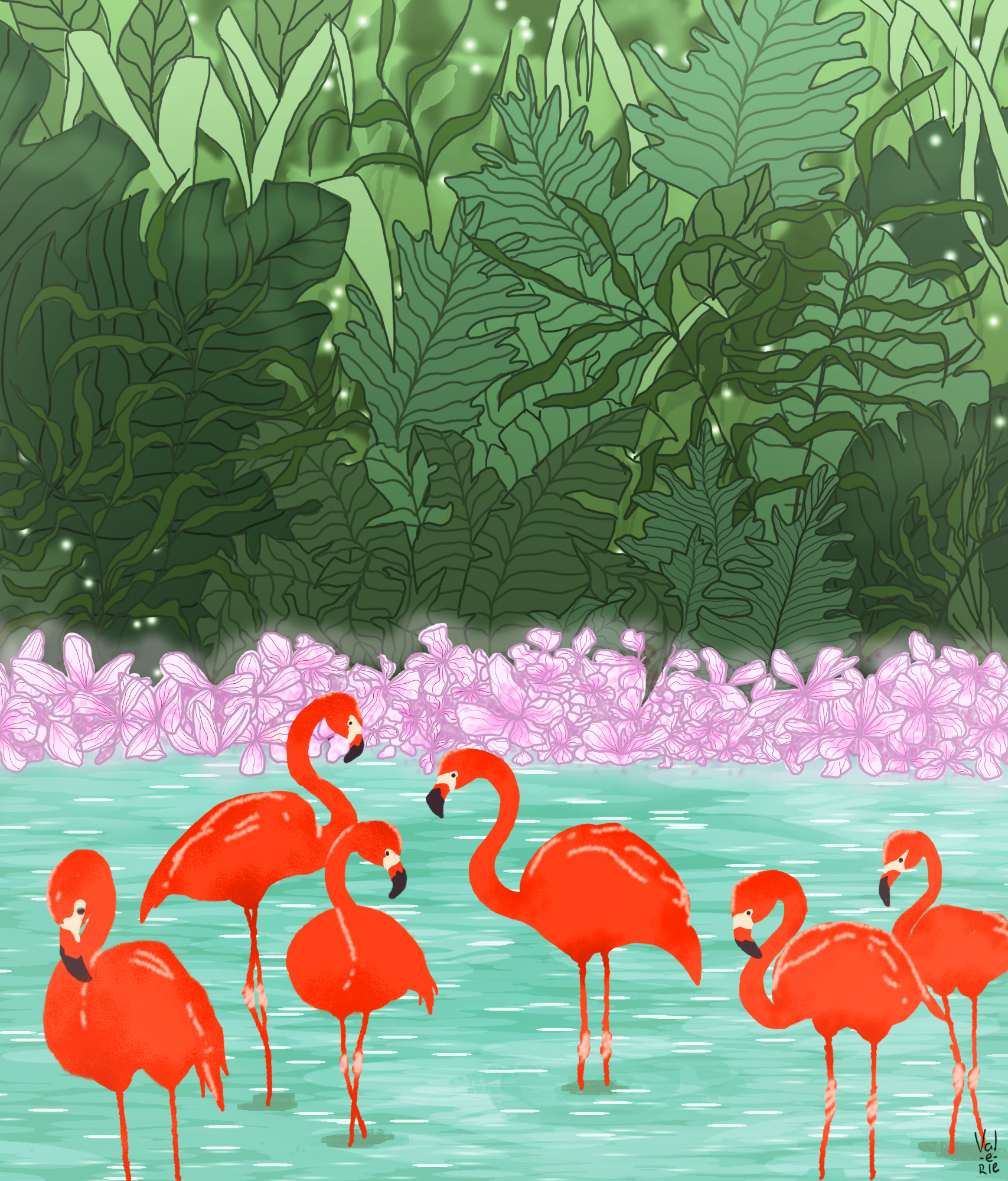Фламинго на озере иллюстрация