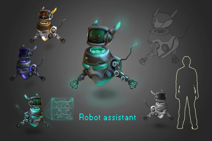 Иллюстрация Концепт арт робота помощника в стиле 2d, cg, game dev