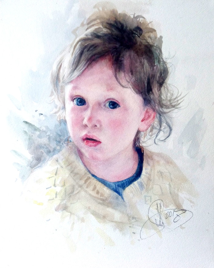 Иллюстрация Детский портрет акварелью в стиле академический