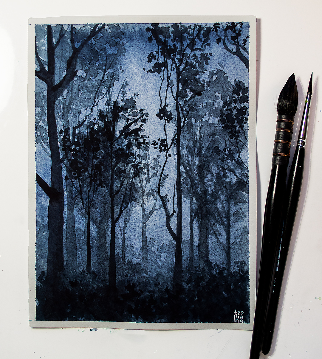 Темный лес акварелью