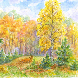 Осенний пейзаж с лисой