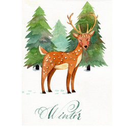Зимняя открытка с оленёнком
