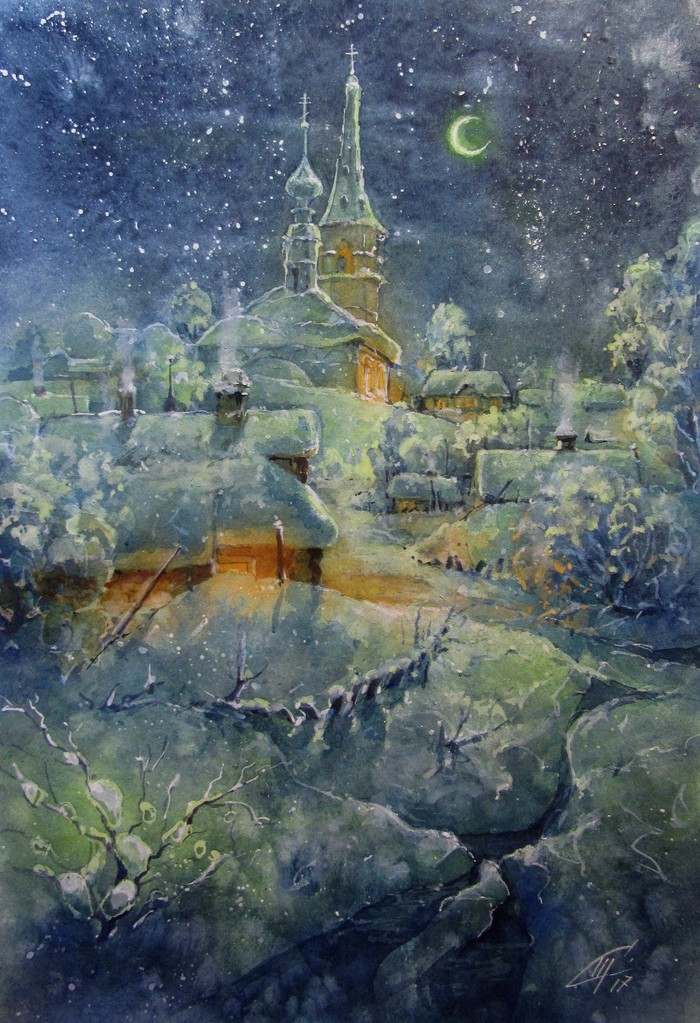 Иллюстрация Волшебная ночь в стиле живопись | Illustrators.ru