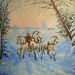 Белоснежная тройка в зимнем лесу 