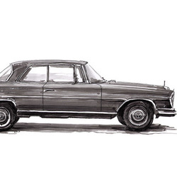 автомобиль Mercedes Benz 250 SE Automatic W108, натурная зарисовка