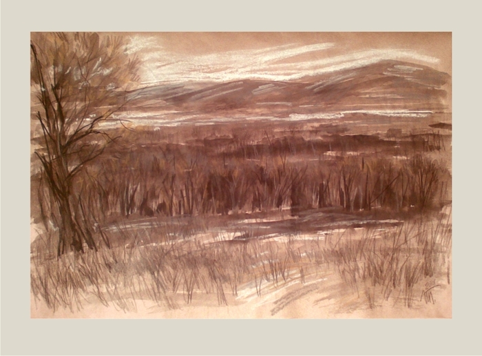 Иллюстрация Еще далеко. Якутский ландшафтик в стиле графика