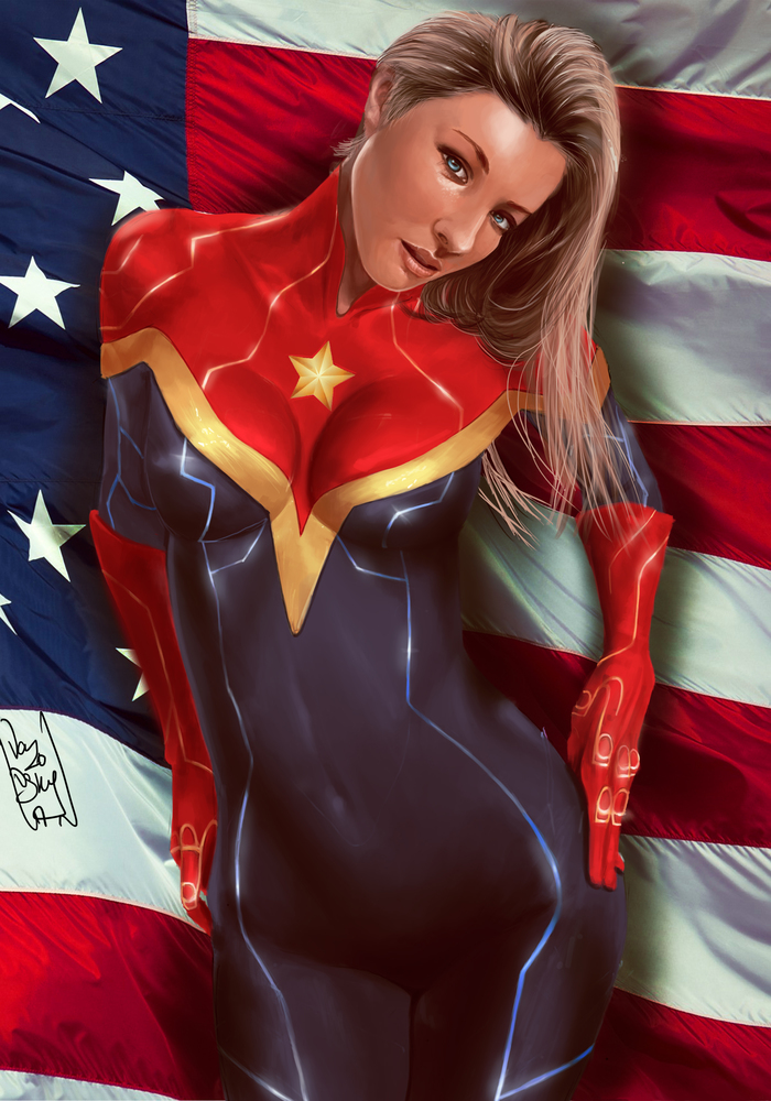 Иллюстрация Captain Marvel в стиле 2d, персонажи, реализм Illustrators.ru.