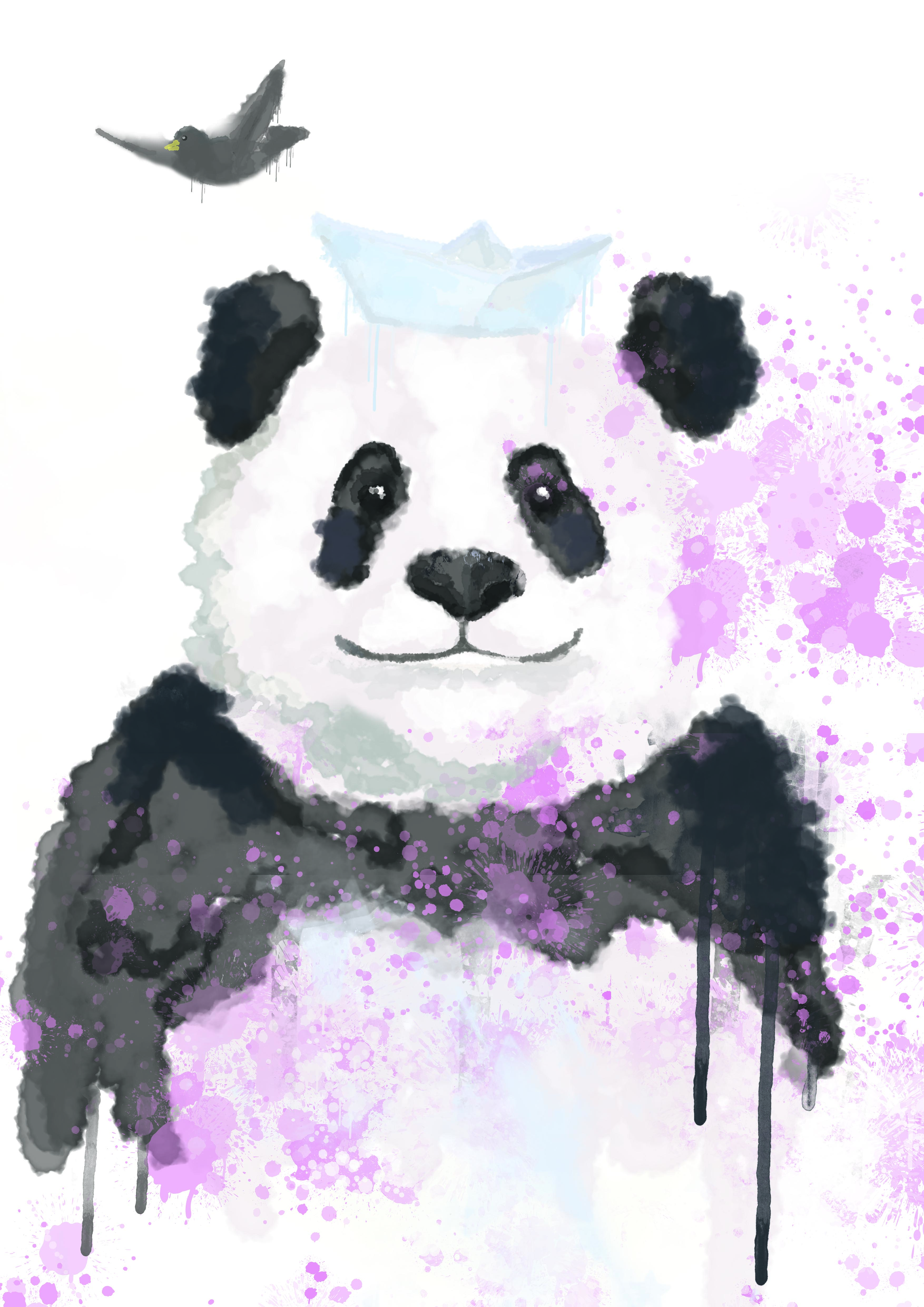 Панда рисунок акварелью