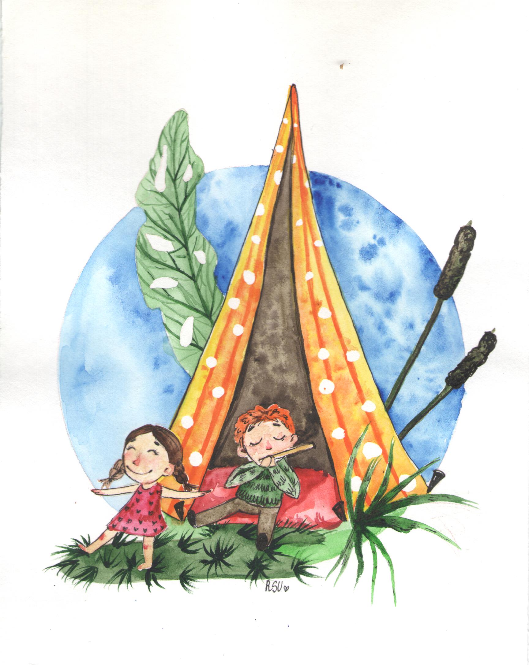 Иллюстрация музыкальный шалаш в стиле детский, живопись, книжная