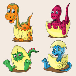 иллюстрация, изображающая маленьких детенышей различных динозавров в яйце детский рисунок