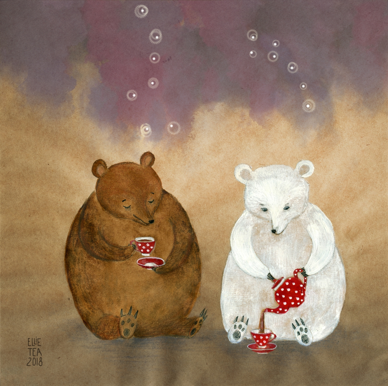 Медвежонок пьет чай