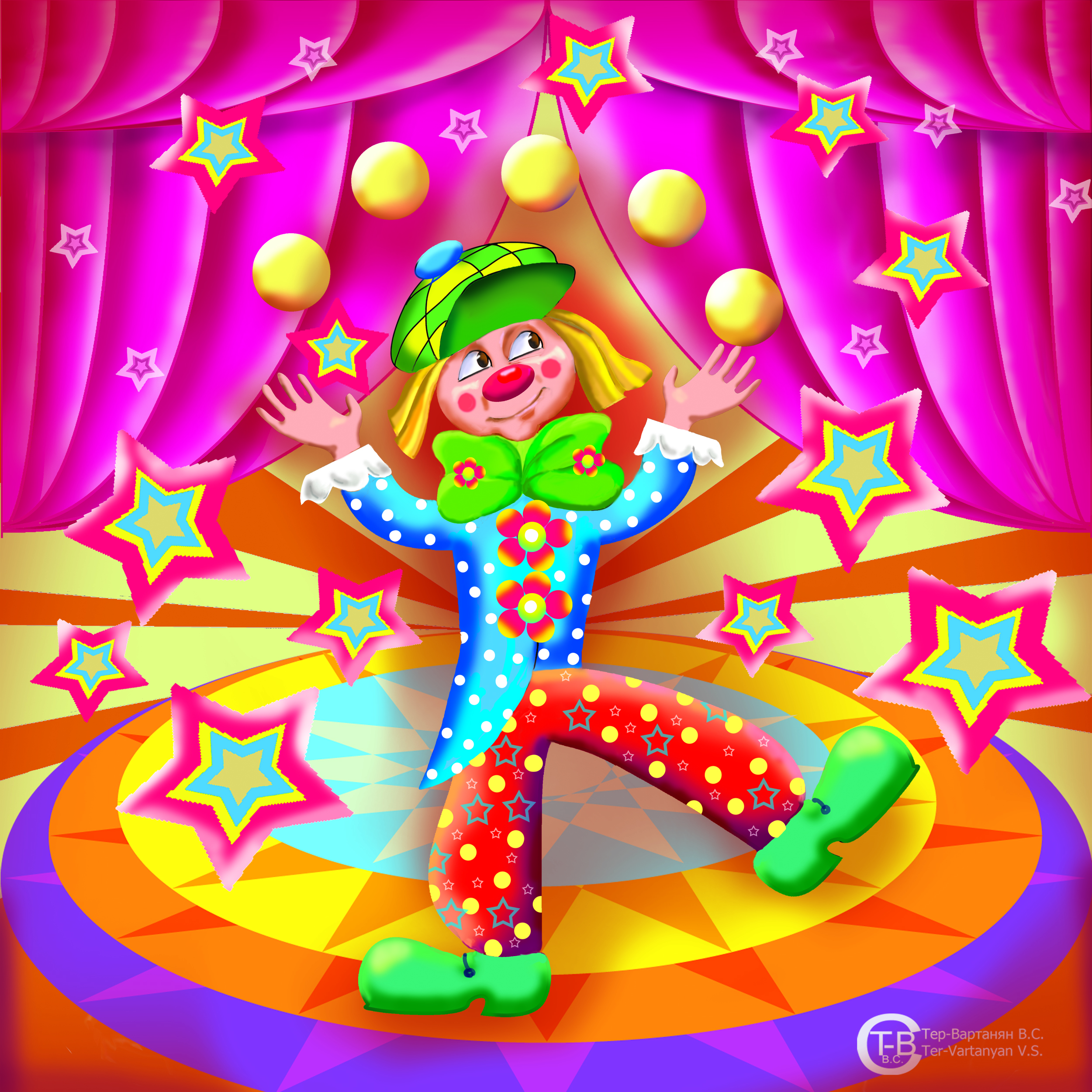 Иллюстрация клоун в стиле детский, компьютерная графика