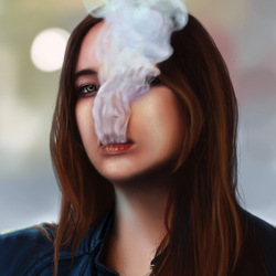 Девушка выдыхает дым