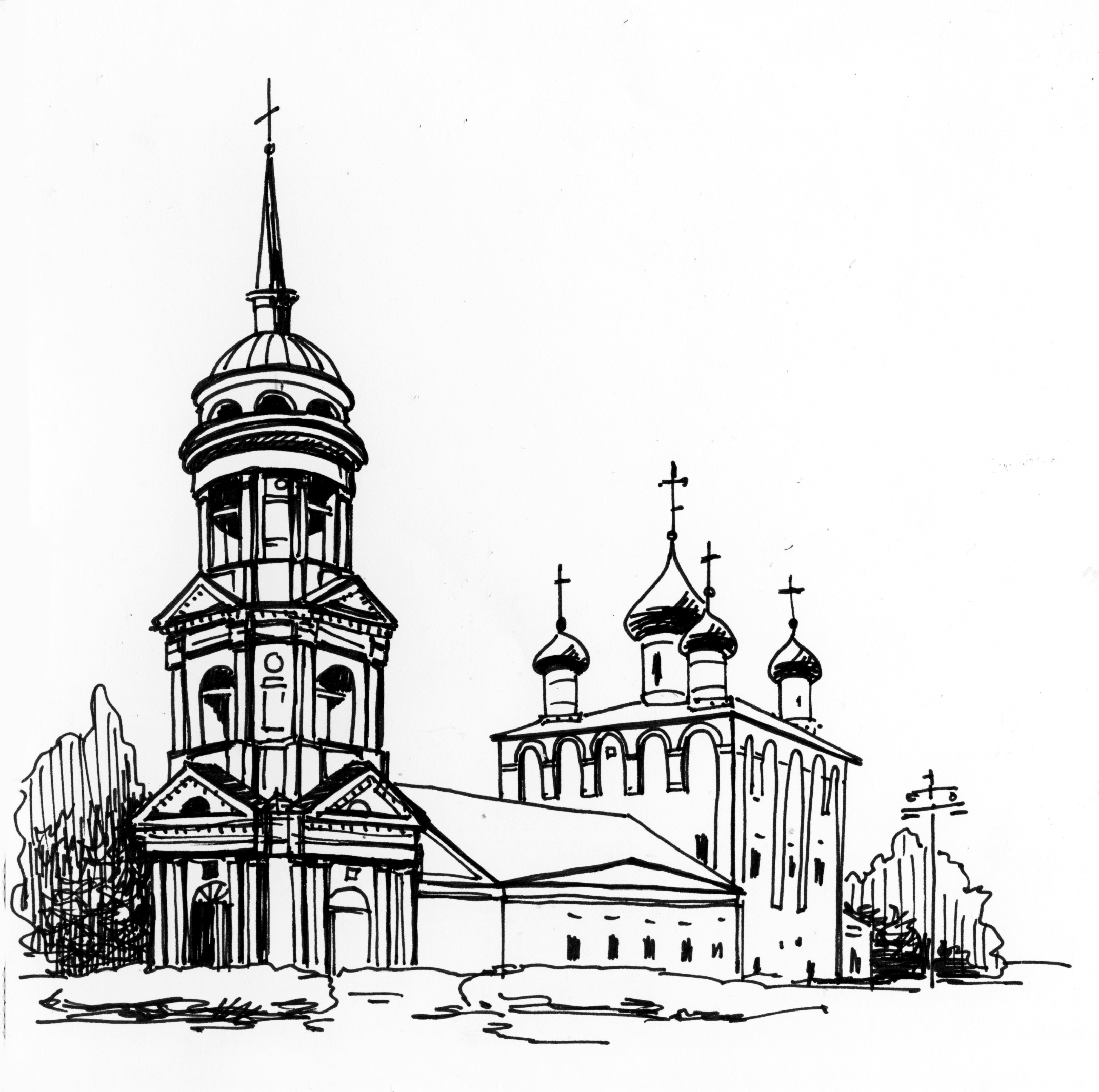 Иллюстрация Адмиралтейская церковь, Воронеж в стиле 2d, книжная