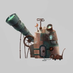 Концепт дома, дом старого робота-астранома