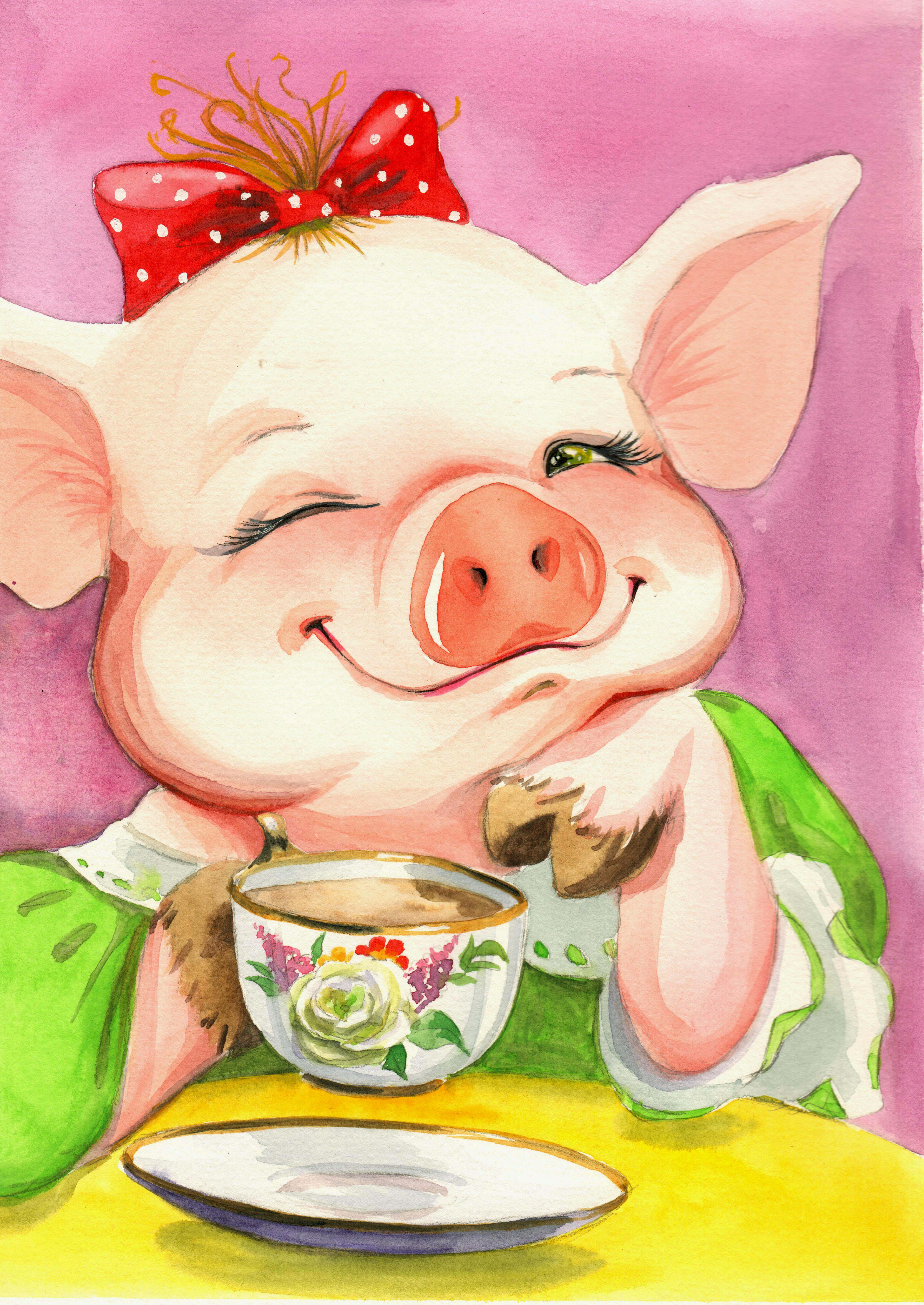 Иллюстрация Счастливая свинка в стиле детский, академический