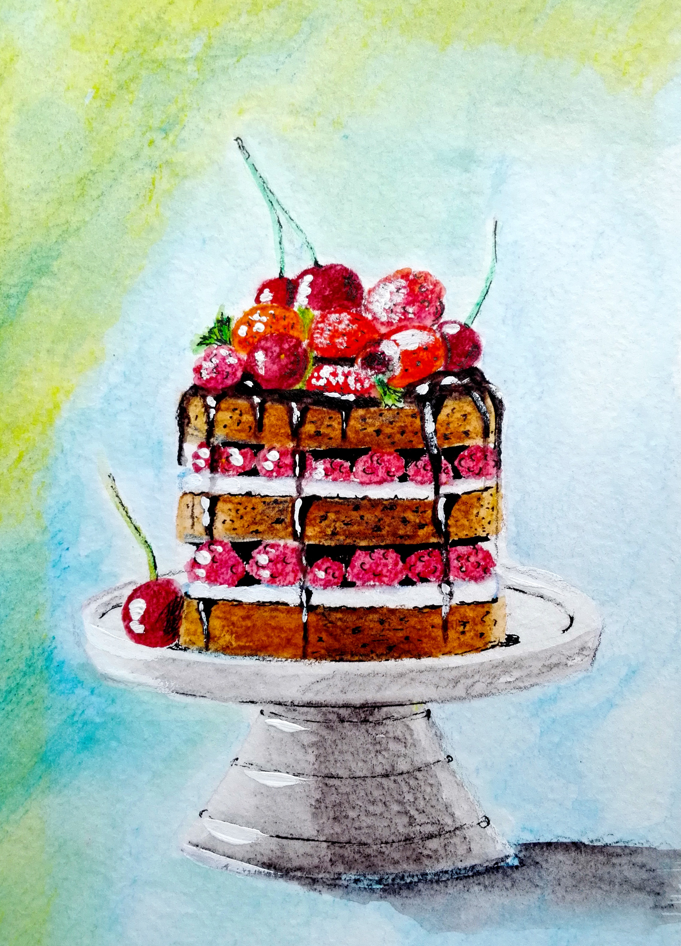 Торт с акварельными красками