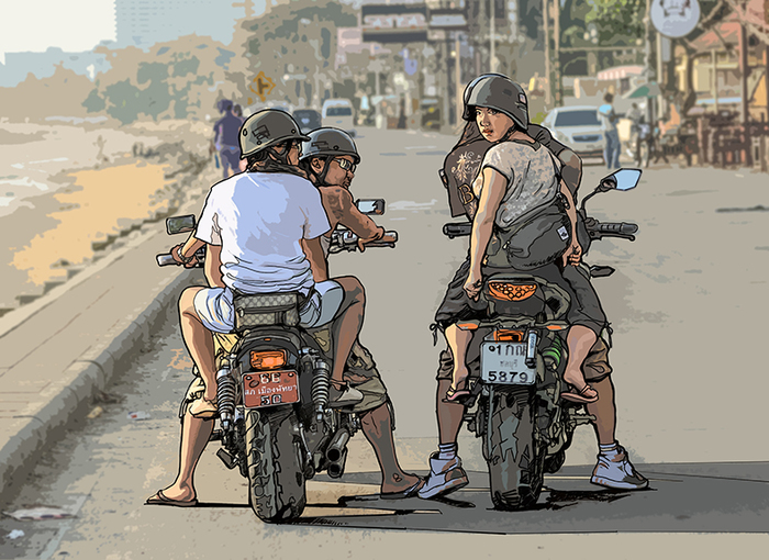 Иллюстрация На мотоцикле в стиле графика | Illustrators.ru